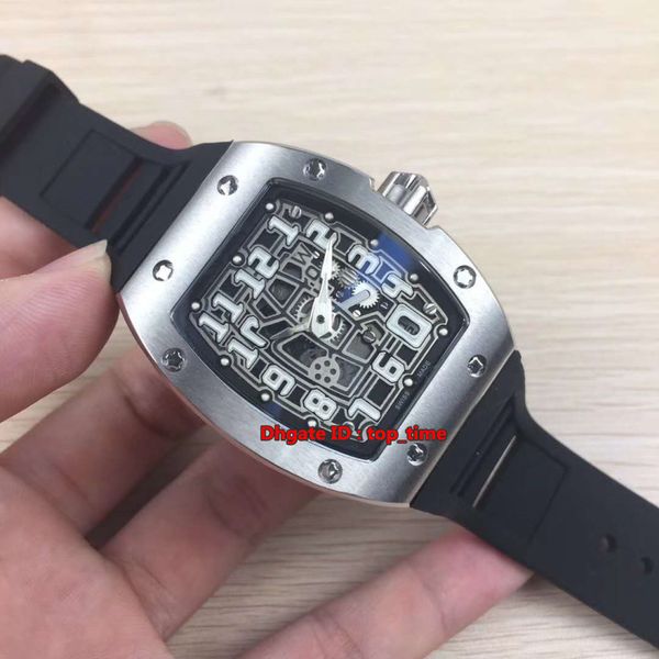 

watch 67-01 automatic extra flat miyota automatic mechanical mens watch 316l steel case skeleton dial rubber strap gents sport watches, Slivery;brown