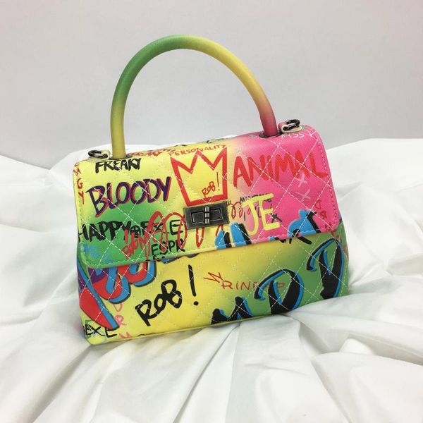 

женская сумка 2020 новый цвет граффити печать сумка мода путешествия роскошные цепи crossbody сумки messenger