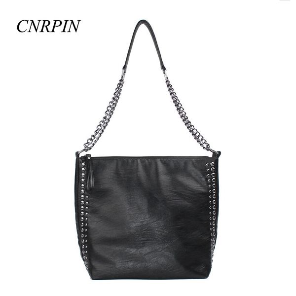 

2019 new tote bag handbag simple crossbody bag rivet chain decoration shoulder soft leather large capacity big
