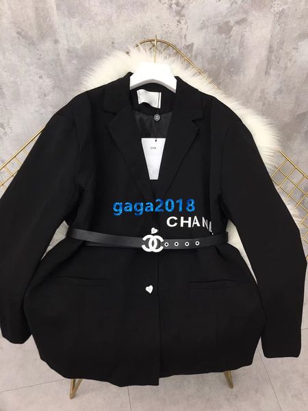 

High end women girl blazer jacket uit patchwork lapel neck ingle brea ted belt long leeve coat fa hion de ign luxury outerwear top, Black;brown