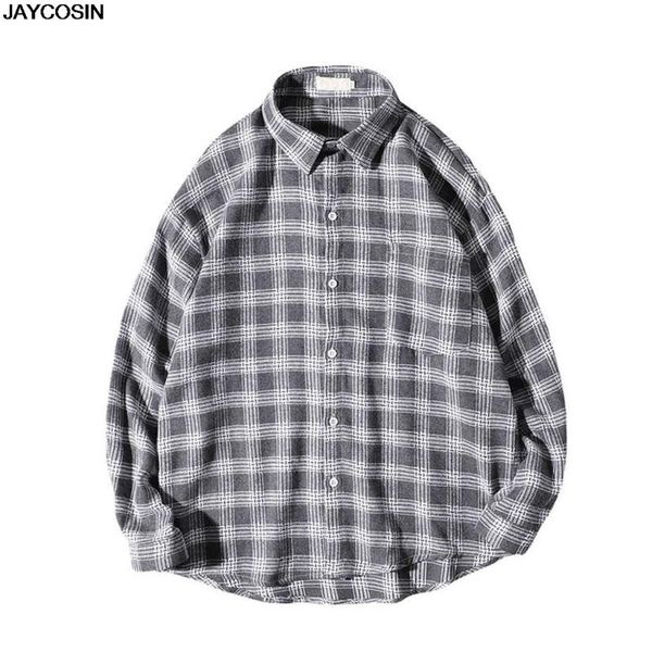 

klv shirts 2020 new men's spring summer men's autumn winter casual slim plaid long sleeve shirts beach blouse, White;black