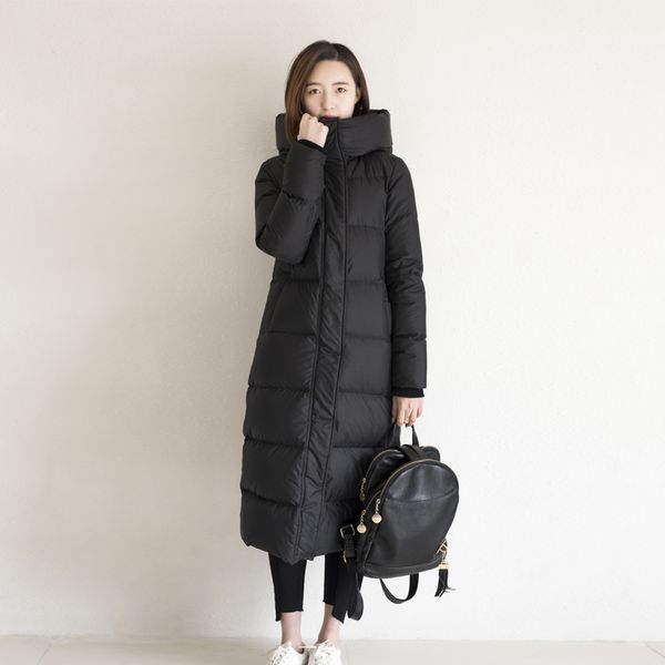 

autumn winter women duck down jacket warm thicken long windbreaker parka hood overcoat abrigos mujer invierno parka lx2538, Black