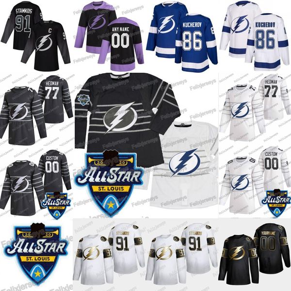 

77 victor hedman 2020 all star nikita kucherov mcdonagh andrei vasilevskiy steven stamkos alex killorn brayden point anthony cirelli jersey, Black;red
