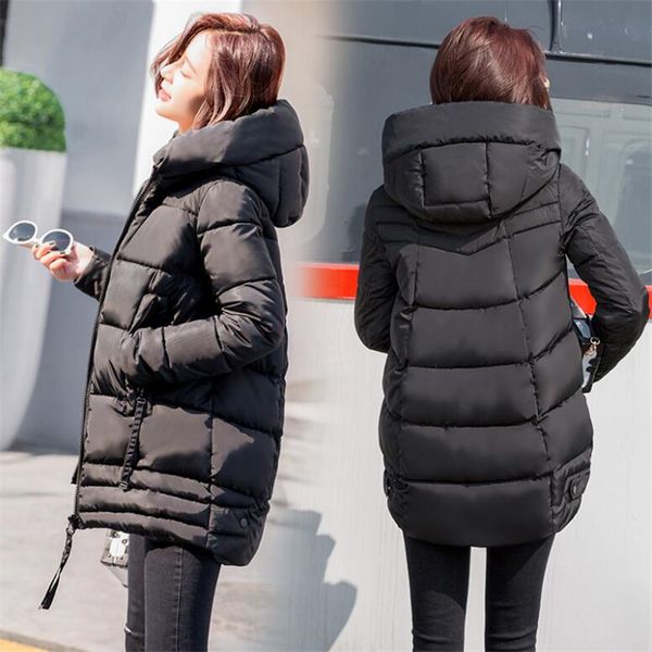 

pure color women jacket 2019 winter plus size womens parkas thicken outerwear solid hooded coats female slim cotto, Black