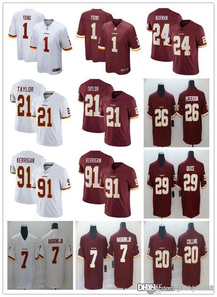 

mens women youth washington redskins jersey 1 chase young 91 ryan kerrigan 21 sean taylor 7 dwayne haskins jr football jerseys red, Black;red