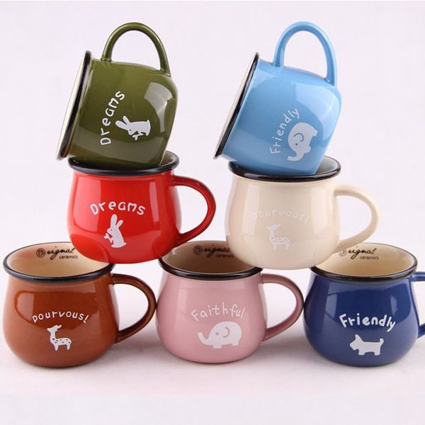 

cartoon ceramic milk mug for elephant horse heat resistant breakfast coffee cup drinking water cup 201-300ml 7colors dhl ship fa1939