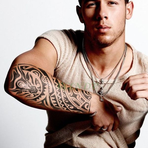 Acheter Temporaire Tatouages Imperméable Temporaire Autocollant De Tatouage Tribal Faux Totem Noir Flash Tatto Tatoo Autocollants Main Pied Bras