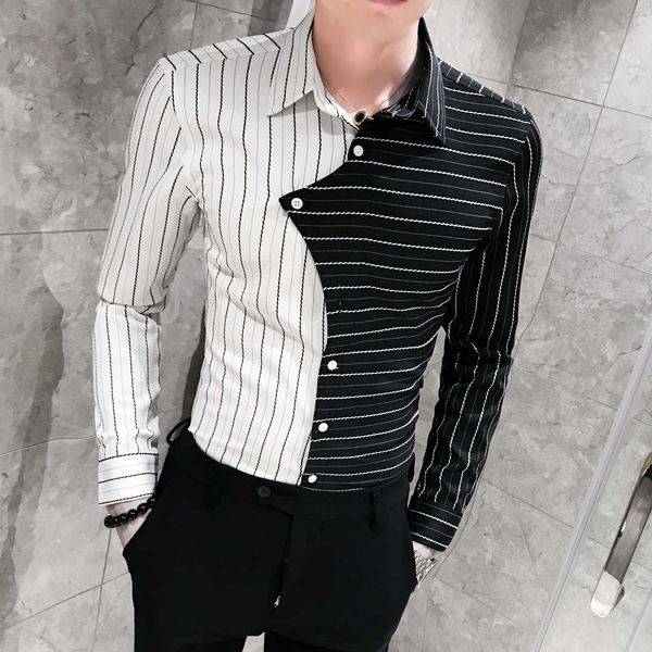 

new arrival striped men shirt long sleeve camisas hombre mens casual shirts patchwork color men clothes camisa social masculina, White;black