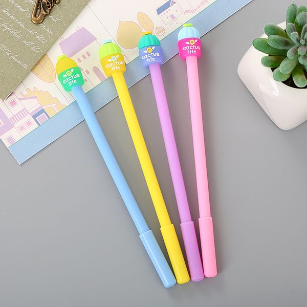

40 pcs creative stationery jelly cactus neutral pen lovely fresh student water pen cartoon office needle sign