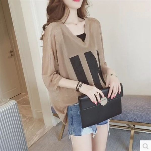 

summer clothes v-neck bf letter chic short-sleeved t- loose midi student t-shirt shirt two suspender shirts, White