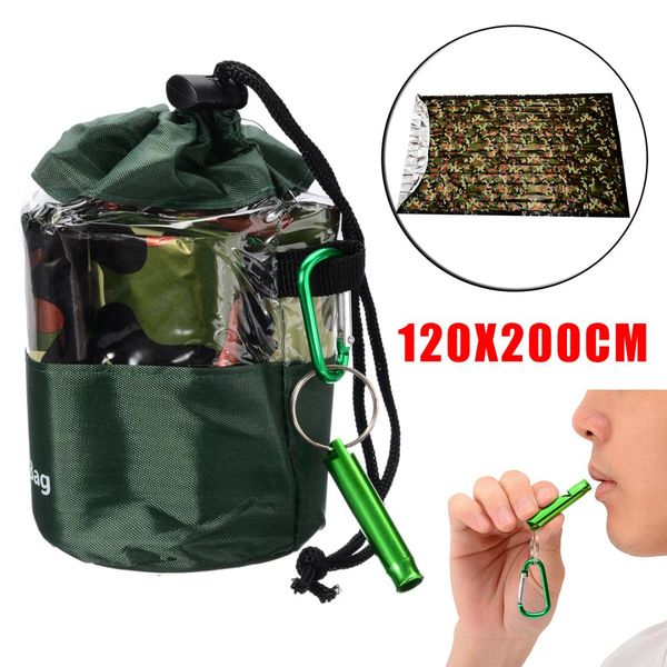 

200*120cm camouflage waterproof emergency thermal sleeping bag with survival whistle camping survival