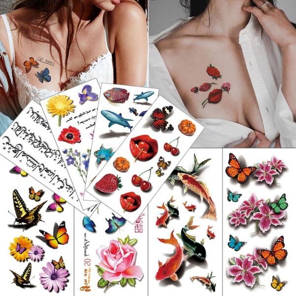 

temporary tattoos waterproof tattoo stickers butterfly flower 3d colour bird chest body for women