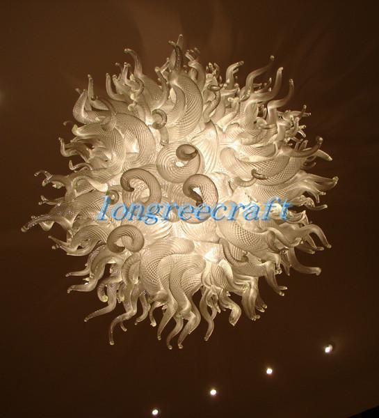 

mouth blown 110v/120v led bulbs hanging delicate white glass flush mount crystal chandelier