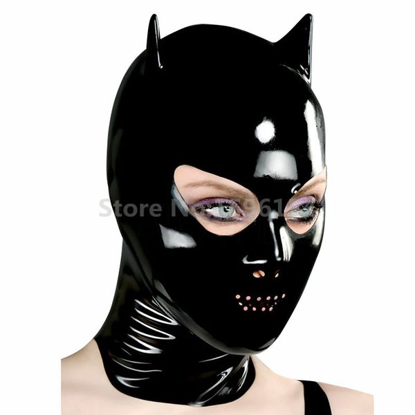 

sexy black latex hero маска full face hood с задней молнией cat женщина маска настройка размера service lm152, Black;red