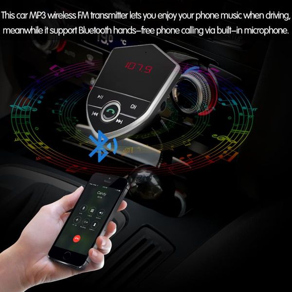 

bluetooth car kit fm transmitter mp3 player modulator with 3.1a dual usb support tf card u-disk dc 12/24v fm
