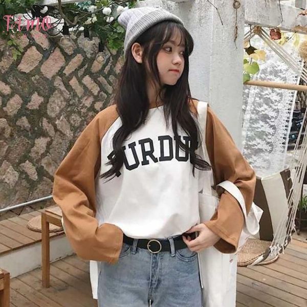 

women long sleeves t shirt casual letter print o neck pullovers loose female harajuku t shirt ladies t shirt, White