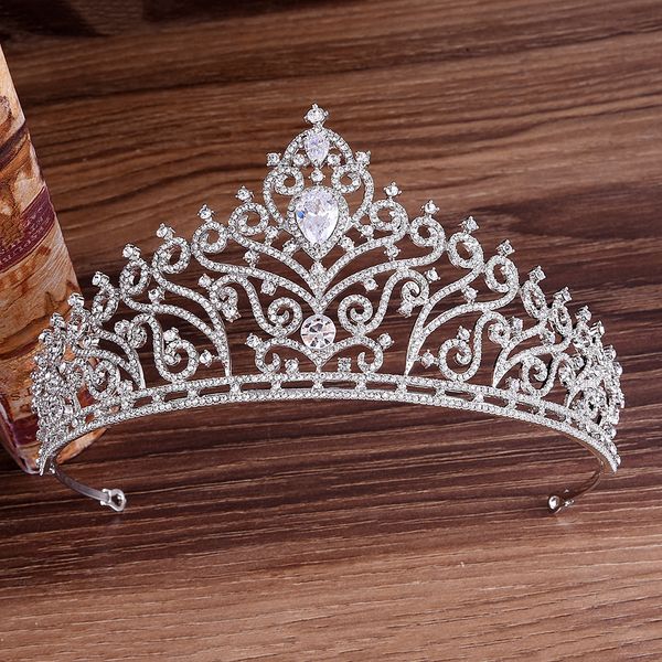 

wedding party 15x7cm tiaras beaded flower leaf headwear of bride crown diamond headwear for bride acting initiation graduation zg-48, White;golden