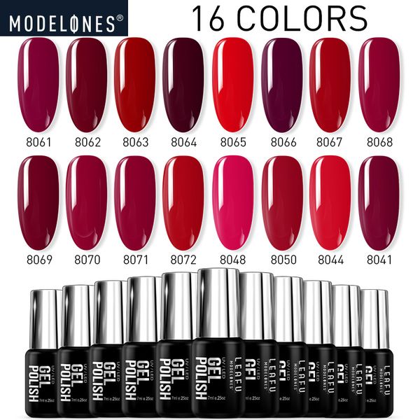 

modelones 16pcs/lot red color series nail gel polish long lasting nail art hybrid enamel kits semi permanent gel set, Red;pink