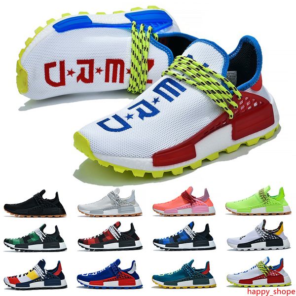 

2020 human race men women running shoes pharrell williams hu runner white black yellow red grey mens womens sports sneakers size 36-47