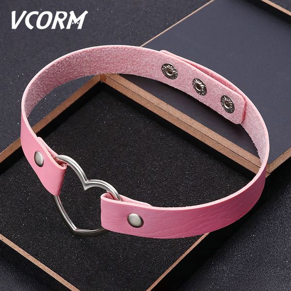

vcorm fashion statement long leather necklaces torques choker for women engagement charm heart shape nameplate necklace jewelry, Silver