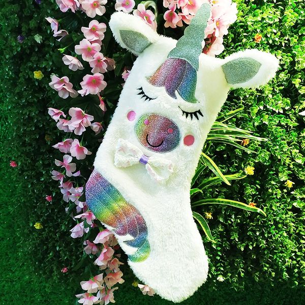 

creative cartoon animal plush unicorn christmas stock hanging christmas stocking for holiday chirldern party decorations wholesale