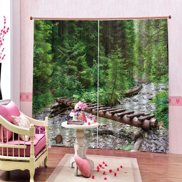 

autumn creek woods landscape window curtains withtrees and tree bridge in forest mountain fabric for living room bedroom drapes