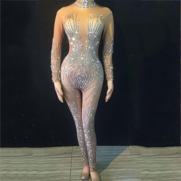 

серебряный стразы nude цвет bodysuit sexy ночной клуб бар партии певица костюм performance упругие rompers одежда dt1027, Black;red