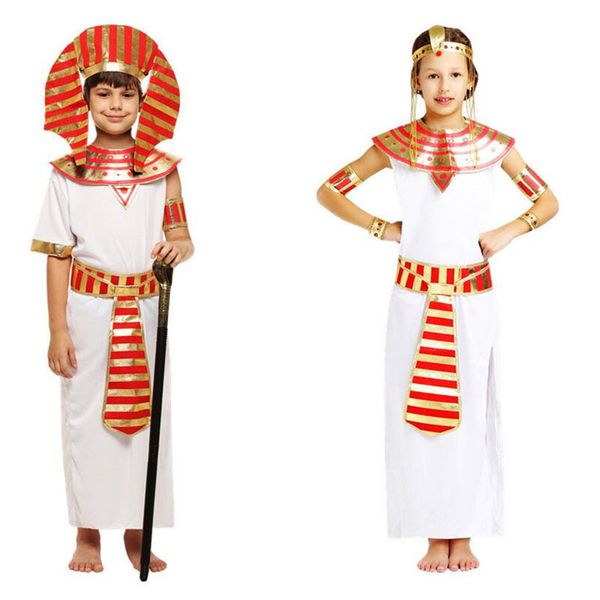 

boy girl greece eypt cosplay elegant pharaoh costume clothing set carnival fancy dress party halloween costume for kids, Black;red