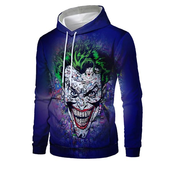 

mens designer clown anime 3d digital printed hooded sweater, Black