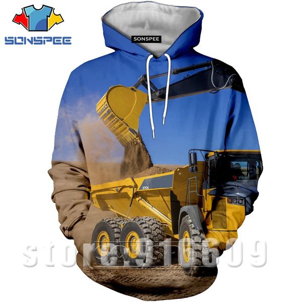 

мода женщина мужчины 3d печать экскаватор hoodies панк co пуловер грузовик спортивной одежды толстовка anime трактор harajuku толстовка толс, Black