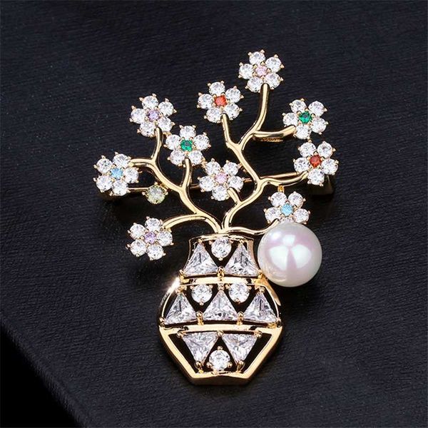 

2020 vintage flower basket zirconia pearl brooches pins garment accessories suit dress brooch for women men jewelry gifts broche, Gray
