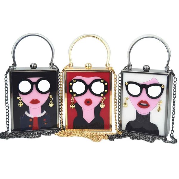 

brand white acrylic evening bag women funny cute handbags glasses girls day clutch vintage red mini party purse