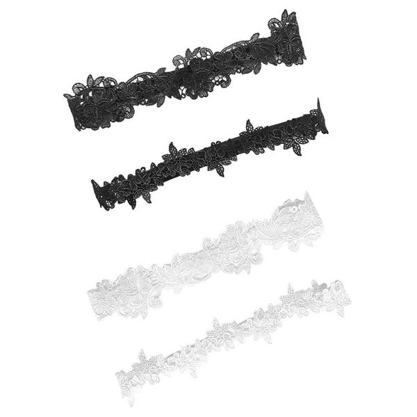 

2pcs/set women wedding bridal leg garters solid color black/white lace flower hollow out embroidered stretchy thigh rings rubber