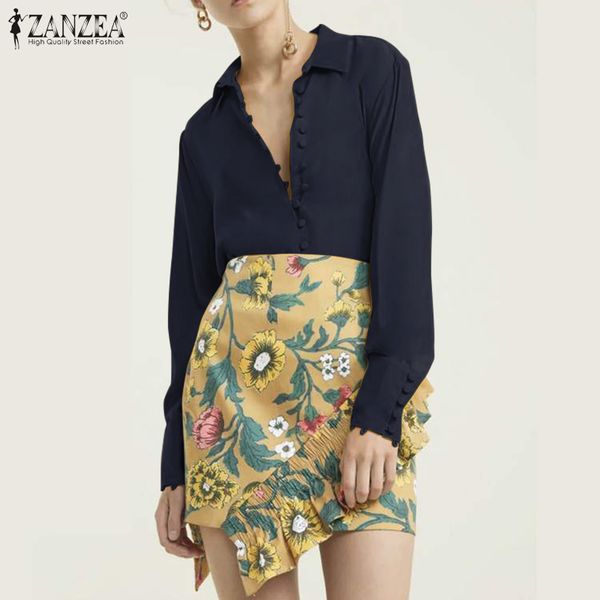 

zanzea women's lapel neck long sleeve shirts fashion spring buttons down blouse elegant work blusas chemise chic shirts, White