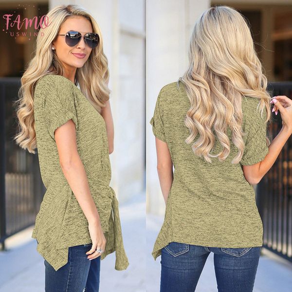 

women t shirt elegant knotted short sleeved women solid tee shirts summer female o neck lady t shirt loose, White