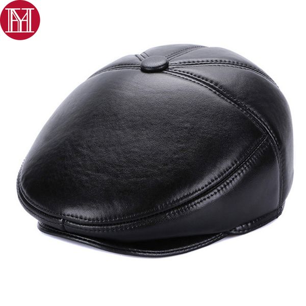 

casual men real sheepskin leather berets hats winter warm male real leather caps natural earflap outdoor hat, Blue;gray