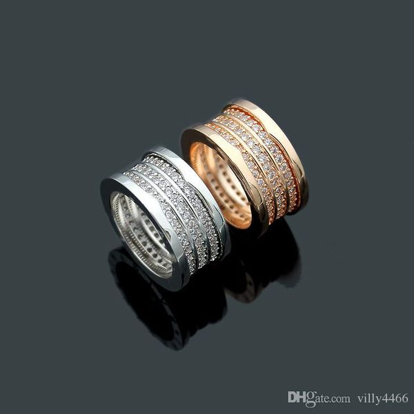 

luxury fashion 2019 new brand b letter third ring road spring full drill ring 18k rose gold women couple love ring, Silver