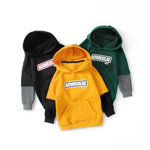

winter child boys long-sleeve fleece warm hoodies false two pieces teen boys spring fall clothing 6 8 10 12 years, Black
