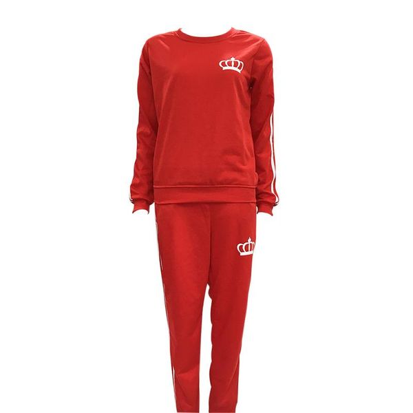 

spring женщина наборы casaul tracksuit женский две пьесы наборы женский костюм толстовки с длинным рукавом круглым воротом свитера solid col, Gray