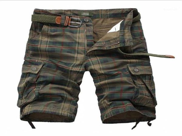 

designer cargo shorts fashion multi pocket short trousers plaid knee length sports pants loose mens summer, White;black