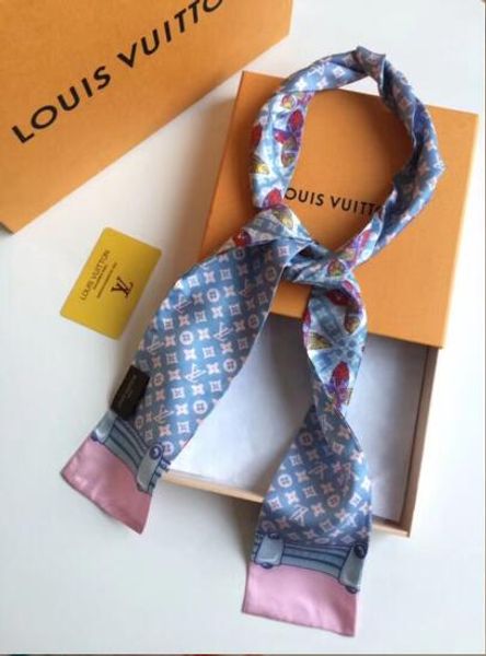 

Fashion brand summer small thin scarf hair bag ribbon alphabet flower silk scarf for