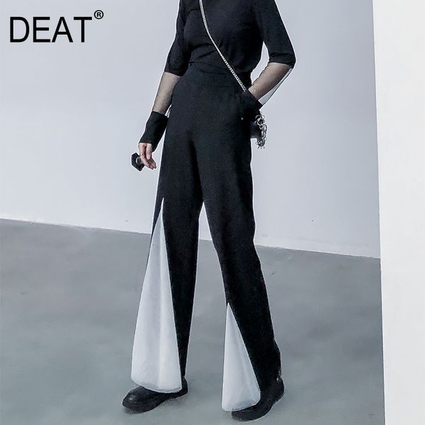 

deat] high elastic waist mesh spliced trousers new loose fit wide leg pants women fashion tide spring autumn 2019 13e673, Black;white