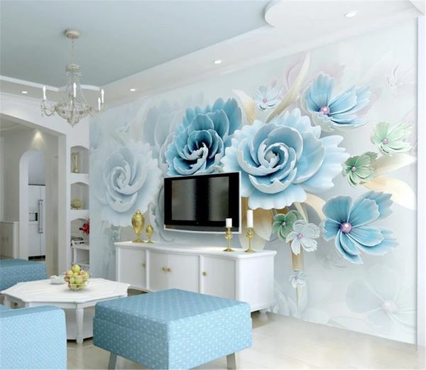 Скидка для дешевых обоев Новые тисненые цветы синяя гостиная спальня фон фон украшения настенной росписи стена