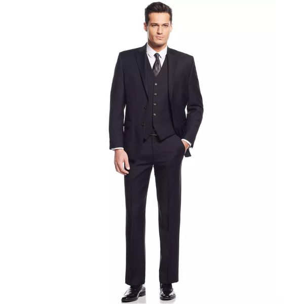 

2018 Men linen Suits Black Tuxedos for Grooms Custom Made Three Pieces Tuxedos for Wedding Groomsmen Suit Jacket Pants Vest, White;black