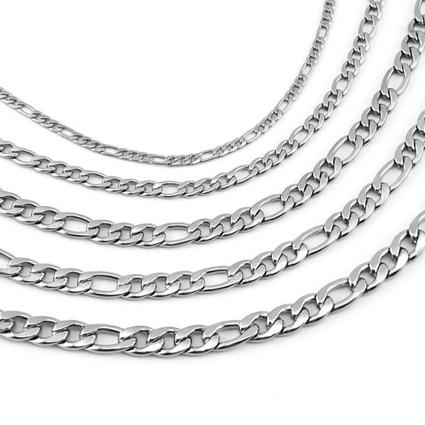 

100% stainless steel figaro chain thick big curb necklace man chain sell in meter 3/5/6/6.8/7.4mm punk style, Silver