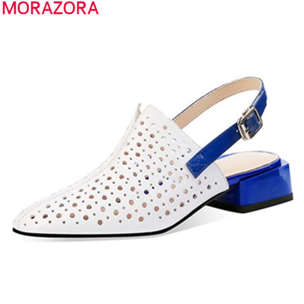 

morazora 2020 new arrival fashion women pumps genuine leather buckle ladies shoes summer mixed colors dress shoes white, Black