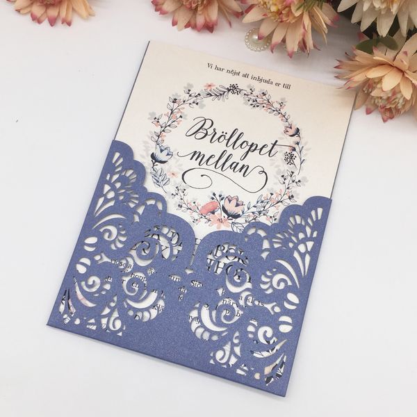 exquisite hollow navy blue lace flower laser cut pearl paper free invitations birthday cards