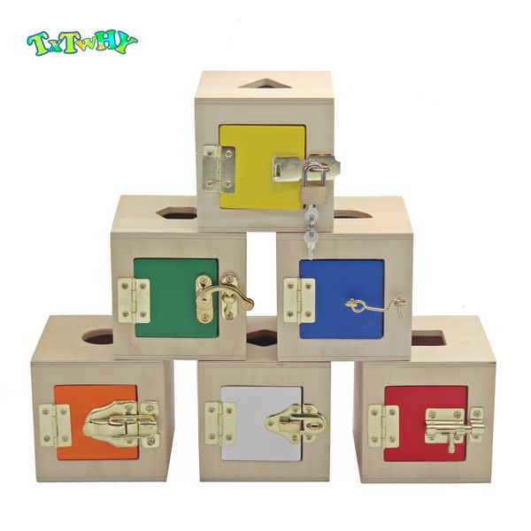 

монтессори деревянные игрушки lock box shape matching kids деревянный замок box 6 в 1 обучение монтессори материалы дошкольный деревянные иг