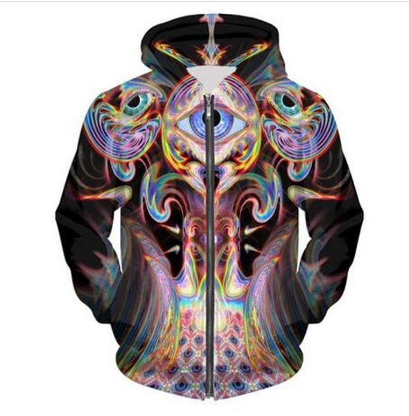 Jacket liberação Homens Mulheres Moda Brasão manga comprida com Autumn Sports Psychedelic 3d Imprimir Zipper Hoodies Roupa Plus Size RLM012