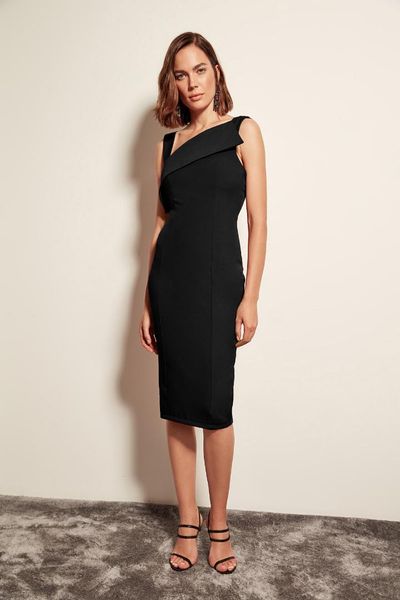 

trendyol black collar detail dress tpraw19fz0216, White;black
